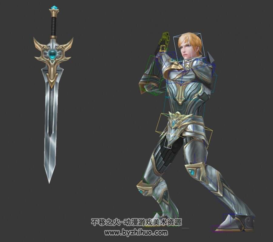 游戏角色圣骑士带武器3DMax模型带绑定下载