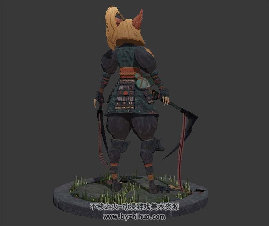 日式狐狸女忍者3D模型 含贴图多种格式下载