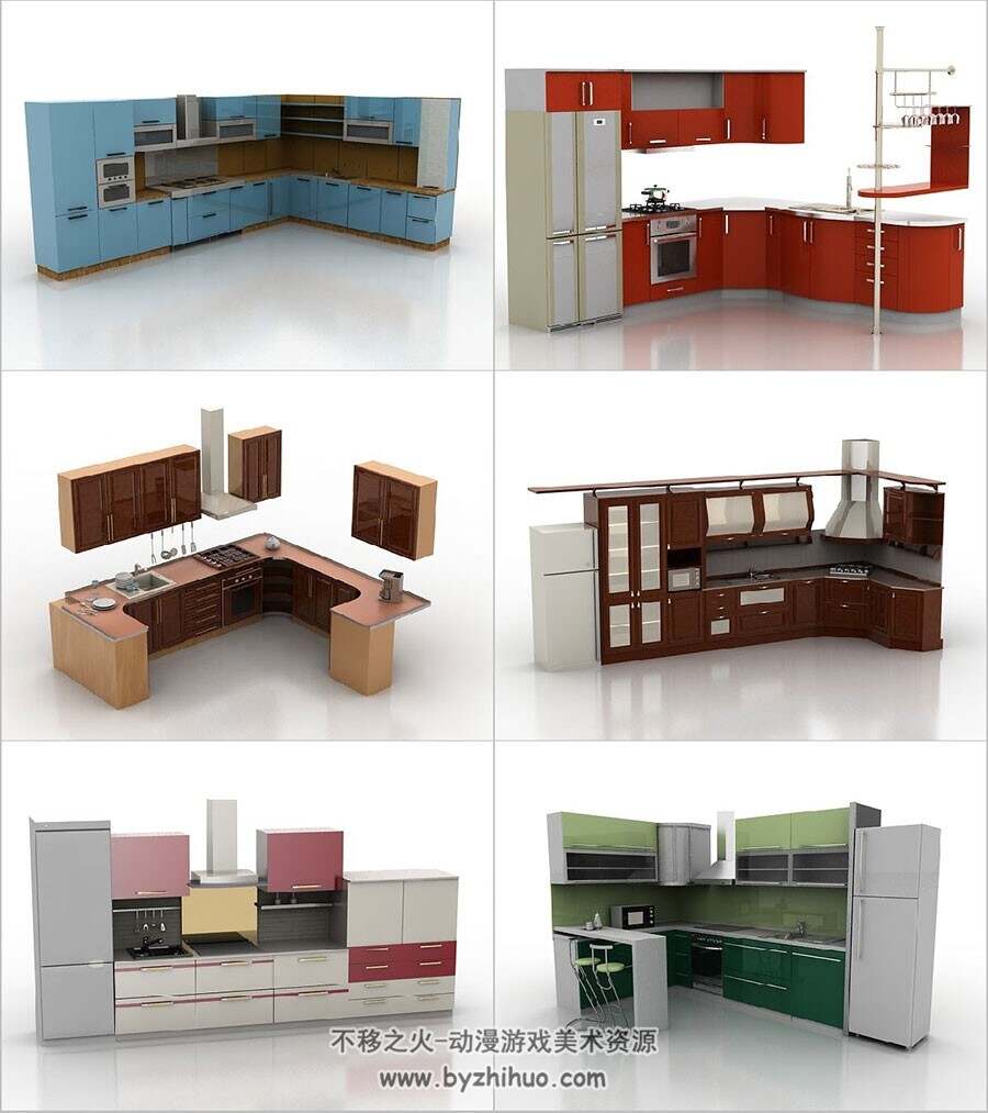 Kitchen set 厨房橱柜设备3D模型合集 Max格式下载