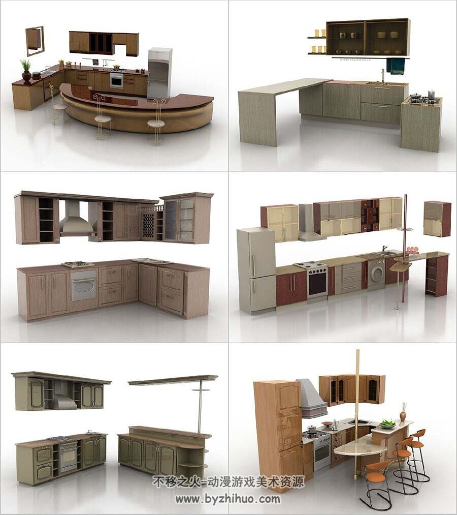Kitchen set 厨房橱柜设备3D模型合集 Max格式下载