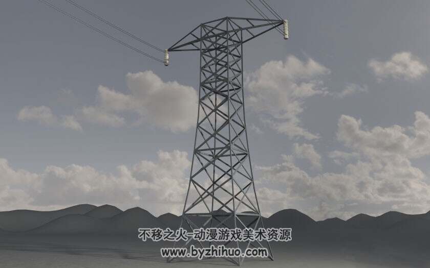 电力设施高压线铁架高压线塔架电线塔3D模型 多种格式下载