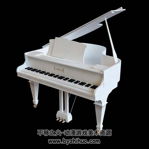 白色钢琴piano 3DMax模型下载