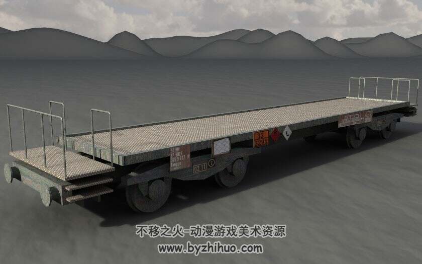 工业设施轨道货轨道平板车3D模型 多种格式下载