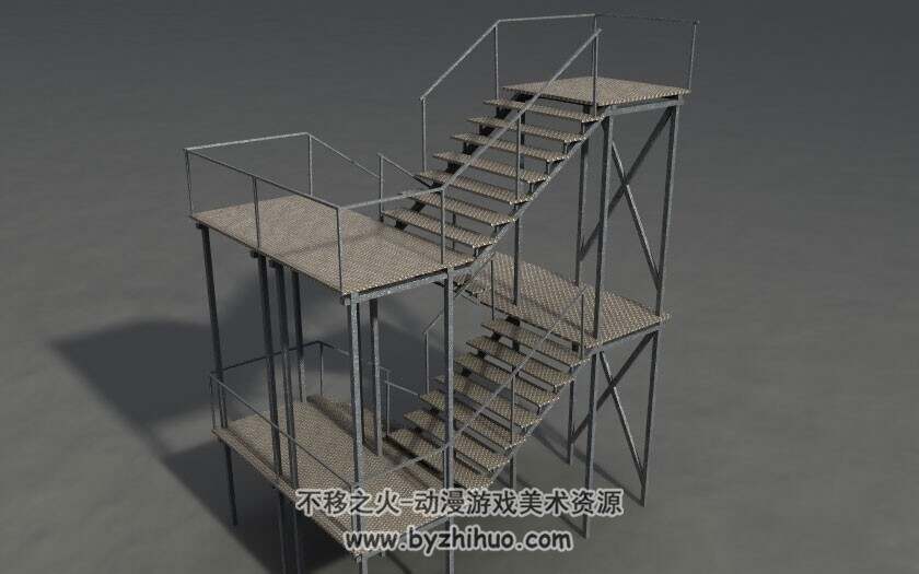 工业设施工厂铁质楼梯车间Z形操作梯多种格式下载3D模型