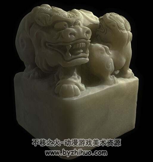 中式古风道具物件玉狮印章3D模型c4d格式下载