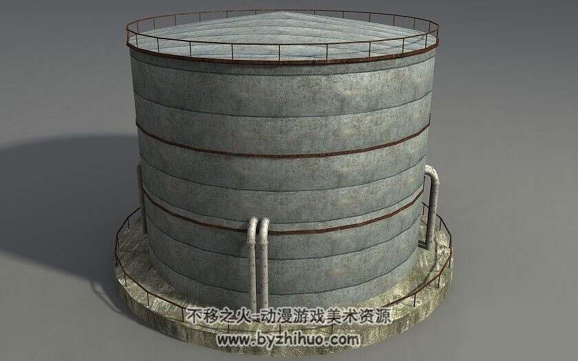 工业设施不锈钢储存罐油罐化学储罐3D模型 OBJ FBX Dae等格式下载