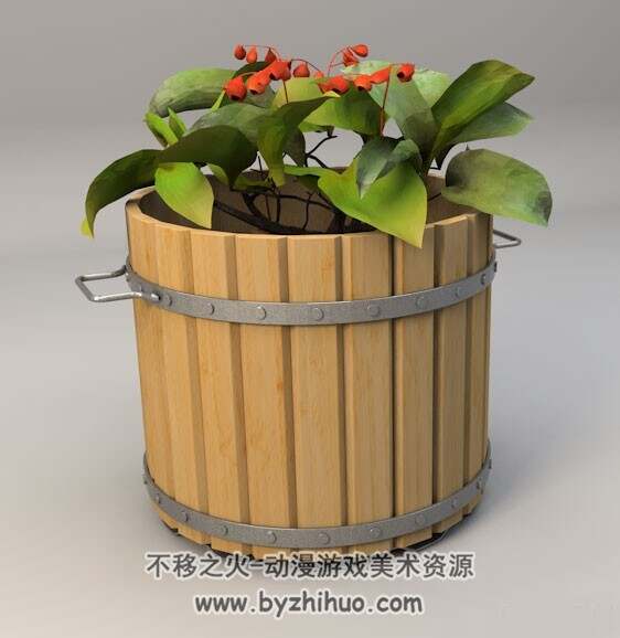 Cask木桶铁圈木桶花卉3D模型分享下载