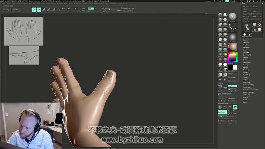 Zbrush手部雕刻视频教程 粗糙的男人手雕刻教学 附源文件
