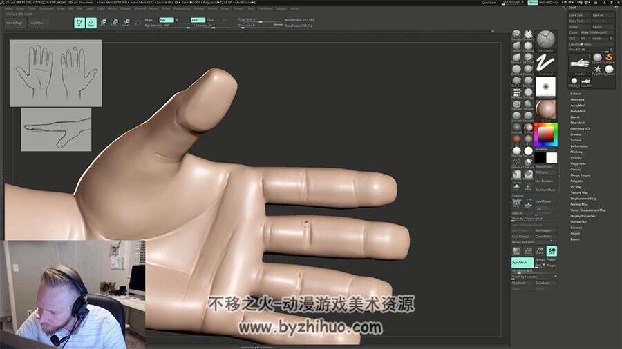 Zbrush手部雕刻视频教程 粗糙的男人手雕刻教学 附源文件