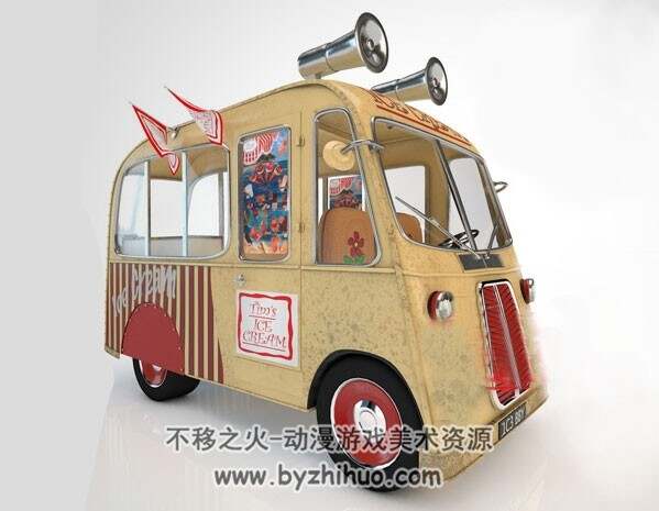 Ice Cream Truck C4D冰淇淋卡通汽车3D模型下载