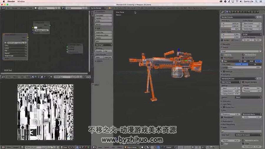 Blender建模纹理贴图制作频教程 机枪道具制作效果