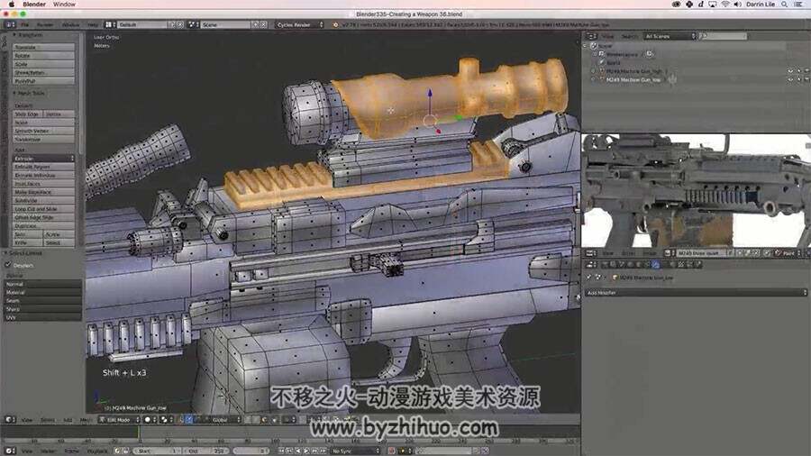 Blender建模纹理贴图制作频教程 机枪道具制作效果