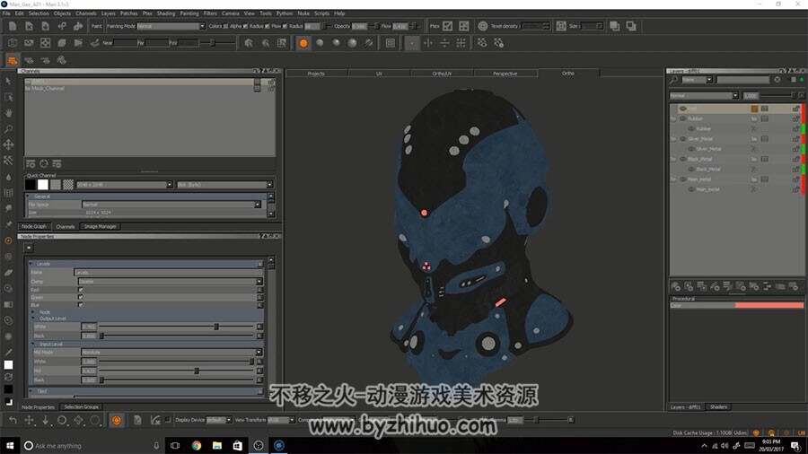 Mari硬表面纹理制作教程 科幻机甲头盔实例视频教学 附源文件