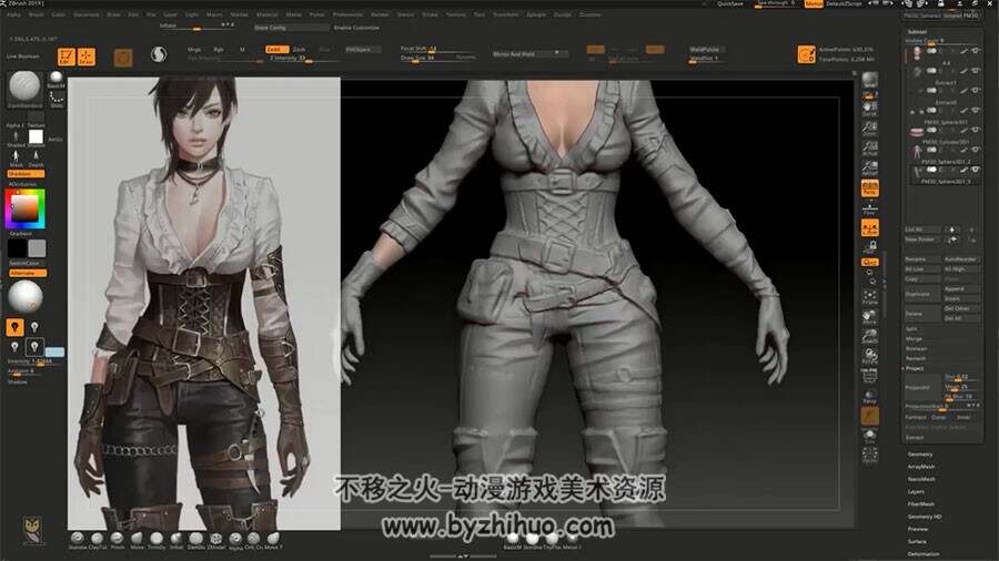 Zbrush角色雕刻视频教程 女性剑士高精模型制作完整流程 附源文件 资源下载