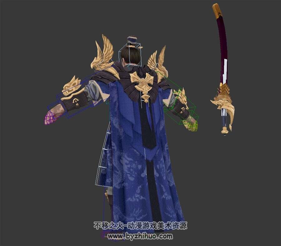 中式古装带剑男角色公子人物3D模型带绑定下载