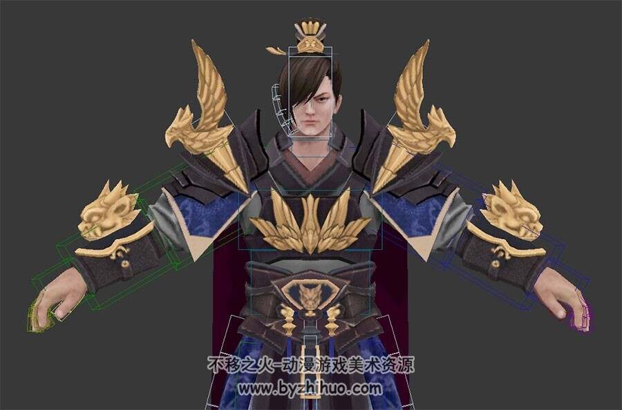 中式古装带剑男角色公子人物3D模型带绑定下载