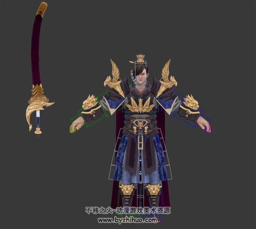 中式古装带剑男角色公子人物3D模型带绑定下载