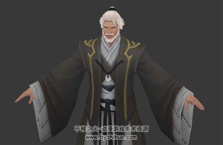 中式武侠游戏人物古装大叔老大爷3DMax模型下载