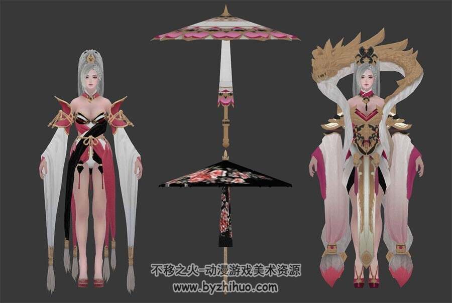 中式古代古风手持雨伞美女3DMax模型下载