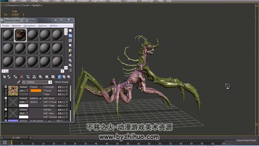 ZBrush 3dsMax昆虫制作视频教程 变异螳螂模型雕刻教学 附源文件