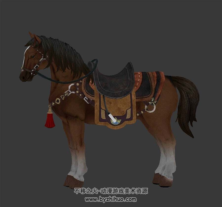 武侠风游戏坐骑战马带马鞍脚踏3DMax模型下载