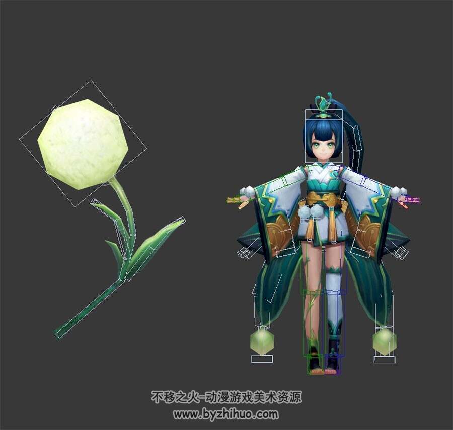 日系玄幻风和服游戏角色女生3DMax模型带绑定下载