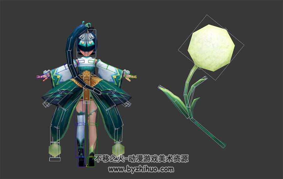 日系玄幻风和服游戏角色女生3DMax模型带绑定下载