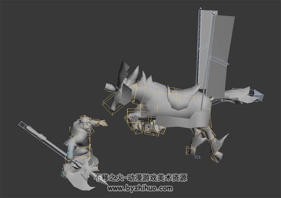 带斧骑马汉子3D模型待机动画分享行走带绑定
