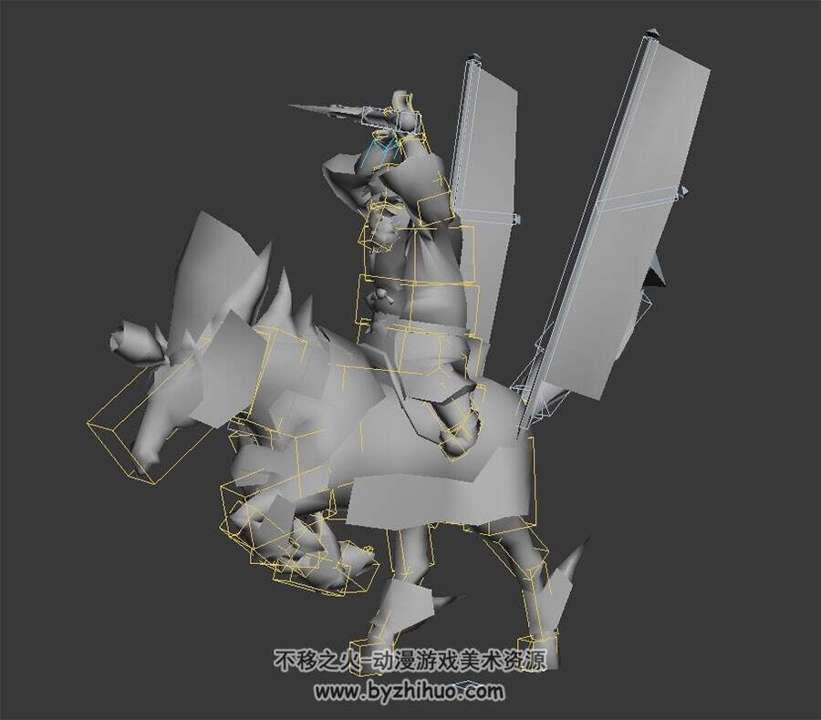 带斧骑马汉子3D模型待机动画分享行走带绑定