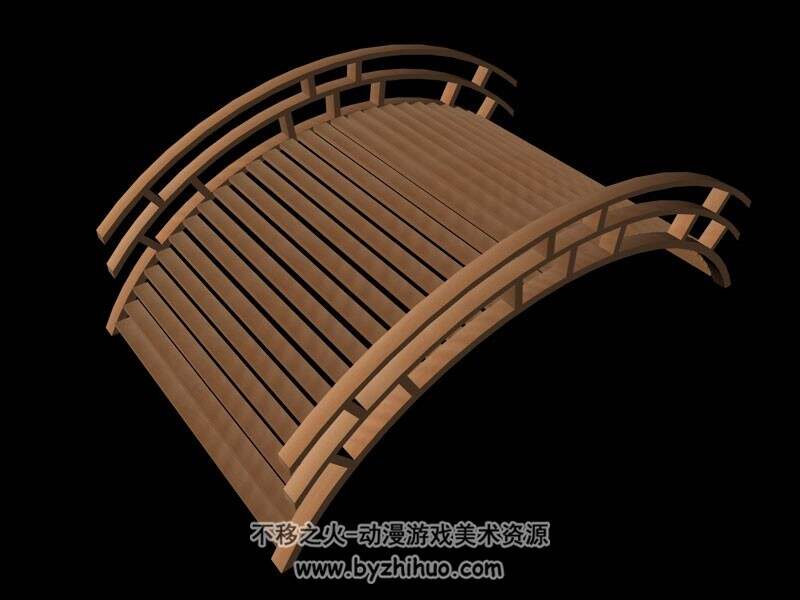 C4D Japanese Bridge 木质拱桥3D模型下载