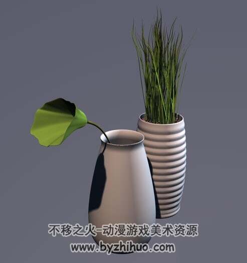 C4D花瓶装饰花卉绿植3D模型下载