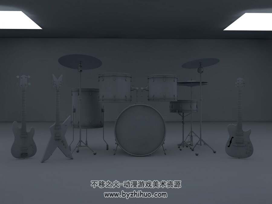 musical instrument C4D格式乐器3D模型（吉它、架子鼓、贝斯）