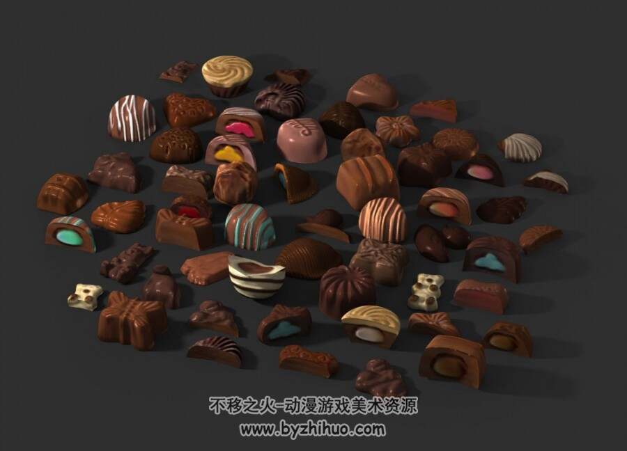 Chocolate C4D巧克力和巧克力包装盒3D模型下载