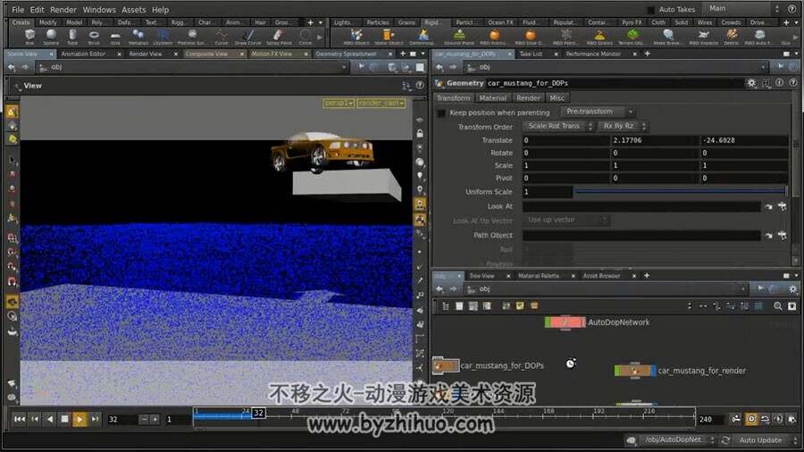 Houdini Maya汽车坠河动画视频教程 影视动画效果教学 附源文件