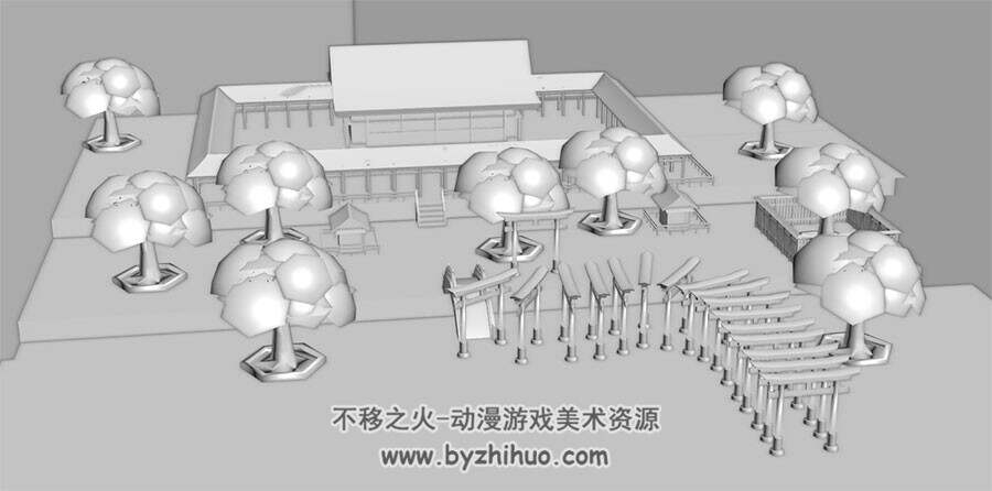 日本古风茶园小庭院3D模型fbx格式含贴图下载