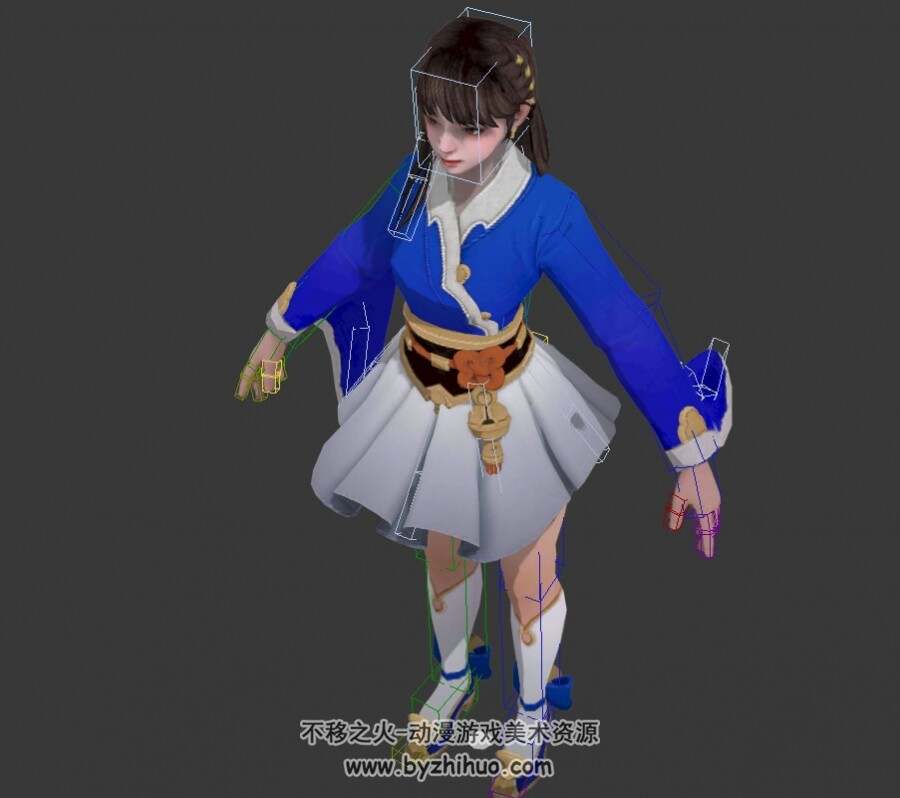 可爱小姑娘中式服装游戏角色3DMax模型带绑定下载