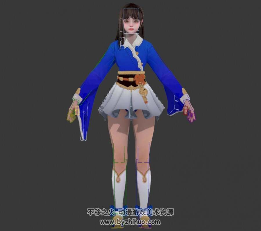可爱小姑娘中式服装游戏角色3DMax模型带绑定下载