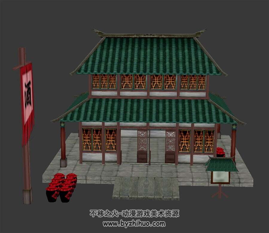 中式古代建筑酒馆酒店3D模型Max格式下载