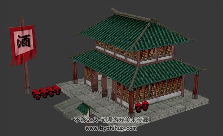 中式古代建筑酒馆酒店3D模型Max格式下载