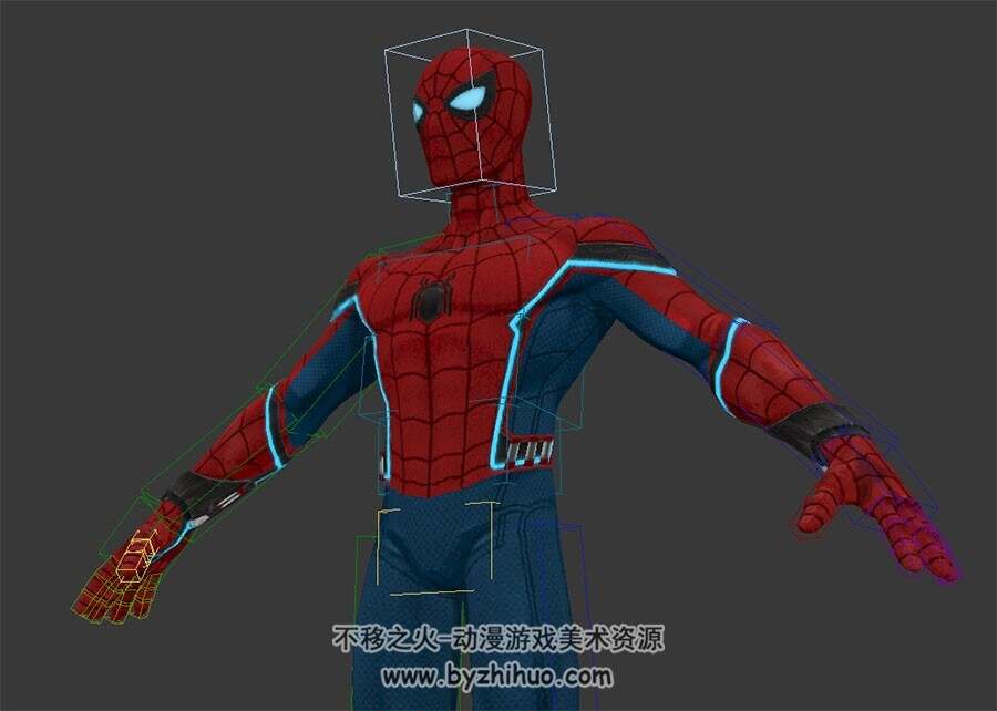 漫威英雄人物蜘蛛侠3DMax模型带绑定四边面下载