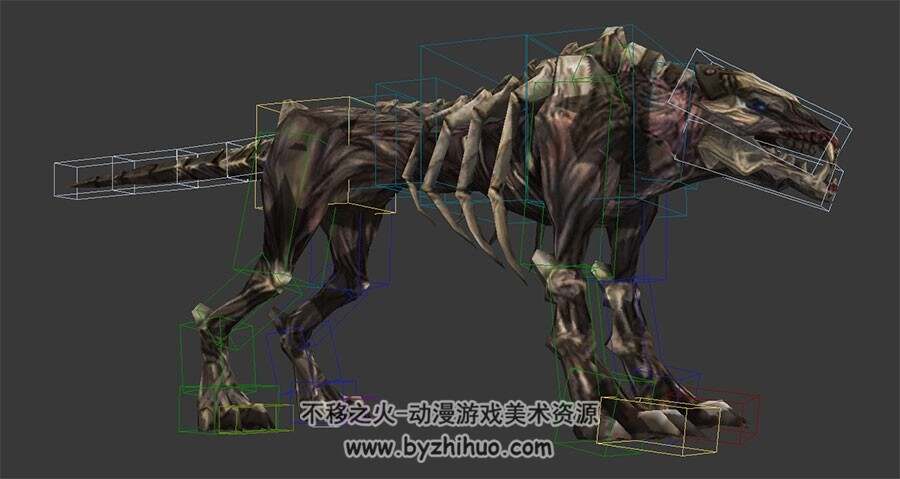 游戏生物骨头豹型妖怪3DMax模型带绑定下载