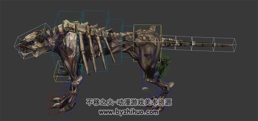 游戏生物骨头豹型妖怪3DMax模型带绑定下载