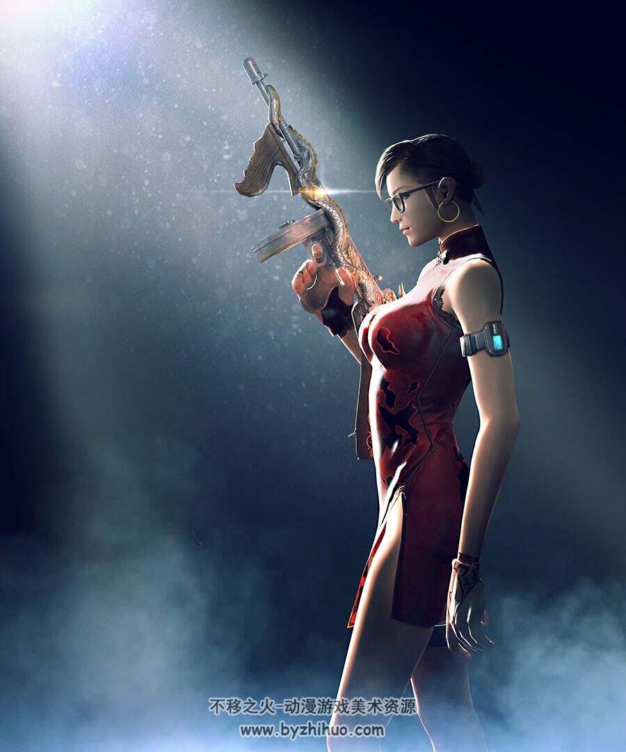 拿武器枪的女性3D渲染作品人体艺用姿势参考分享 112P