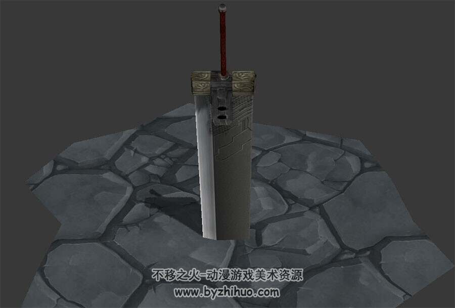 古剑带石台场景3Dfbx格式模型含贴图下载