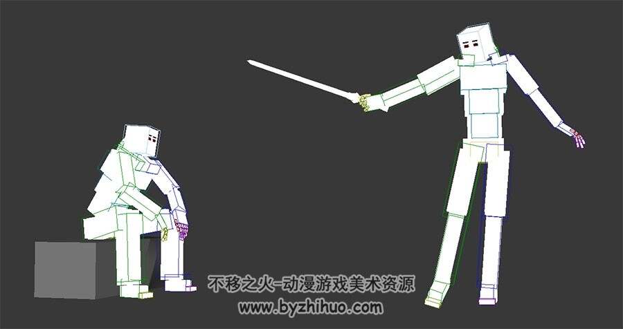 方块人带绑定舞剑和休闲动画3DMax模型下载