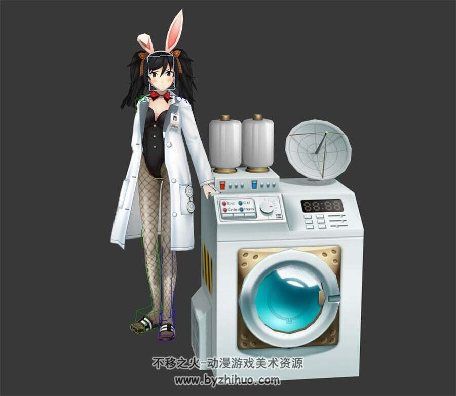 现代可爱兔女郎洗衣机暴力攻击3DMax模型带绑定下载