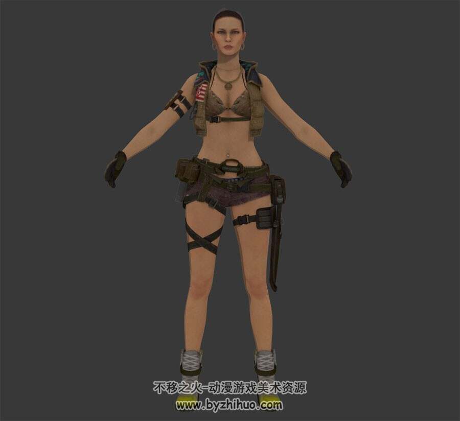 欧美风现代格斗游戏女性人物3DMax模型带绑定下载