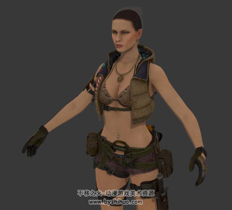 欧美风现代格斗游戏女性人物3DMax模型带绑定下载