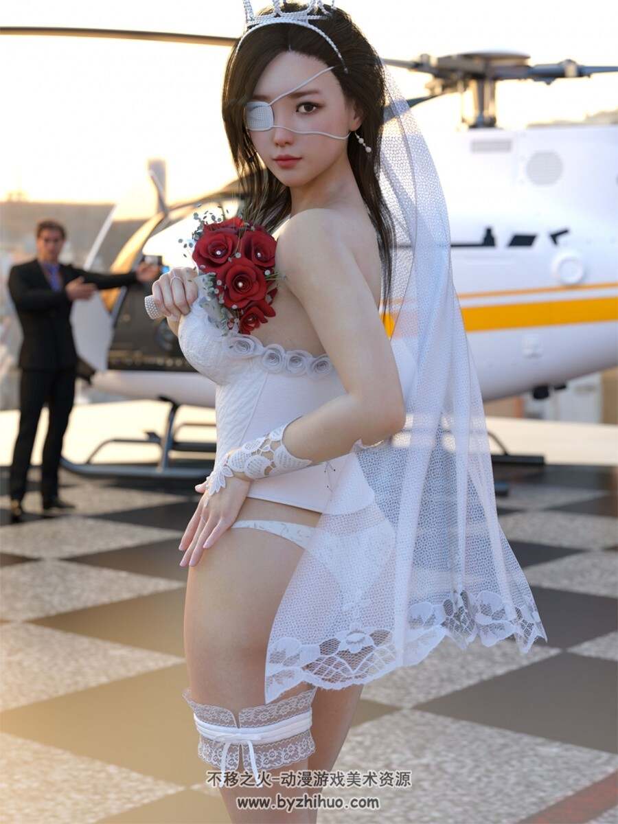 皇冠蕾丝白纱裙女孩3D模型fbx Maya格式下载