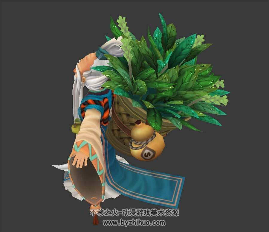 中式古装游戏老者角色药店老板3DMax模型含贴图下载